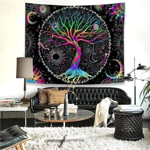 Tree of Life Tapestry Black Light Tapestry for Bedroom Spiritual Tapestry Aesthe